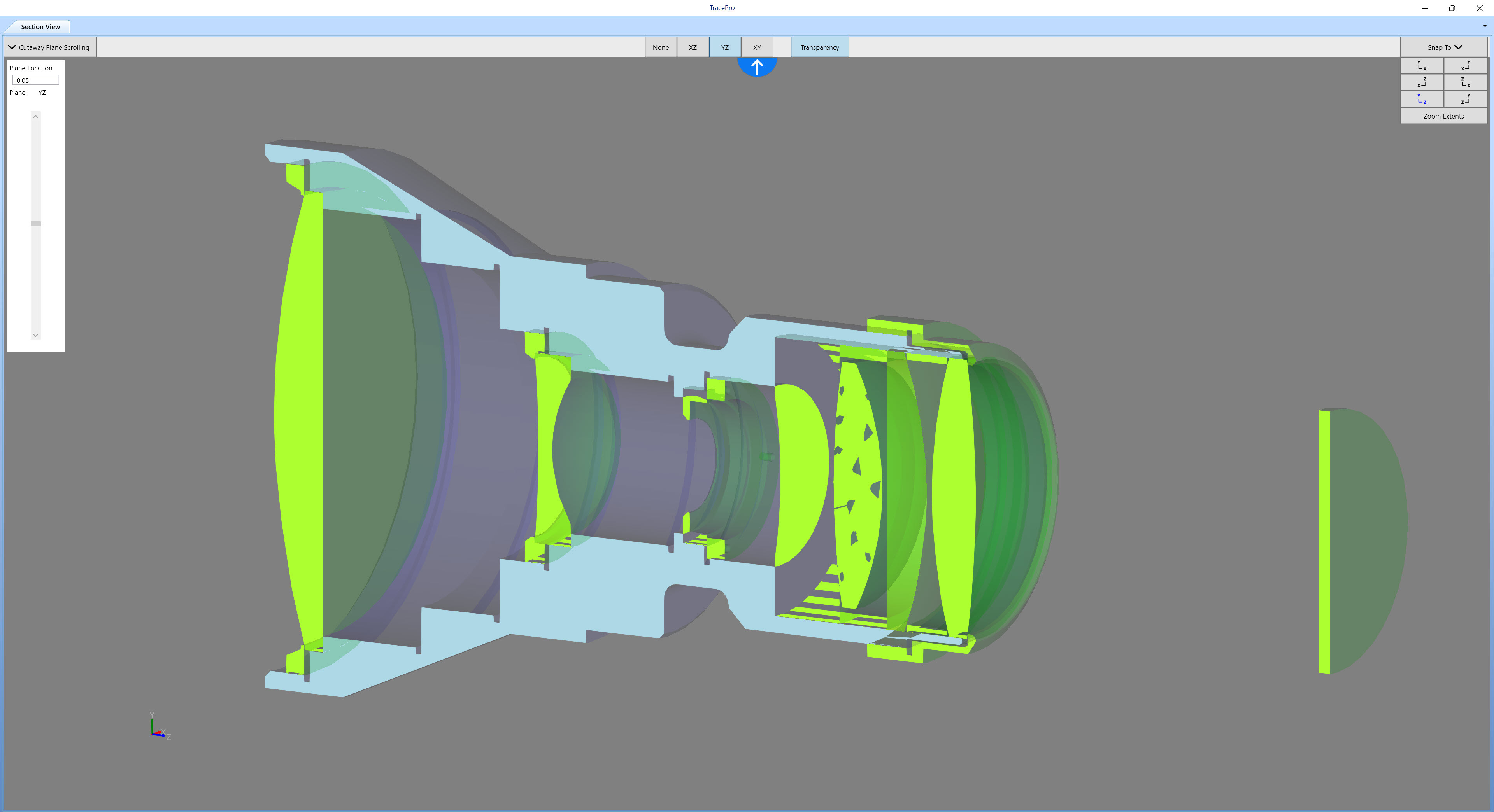 TracePro Section View showing the internal geometry of a complex optical model