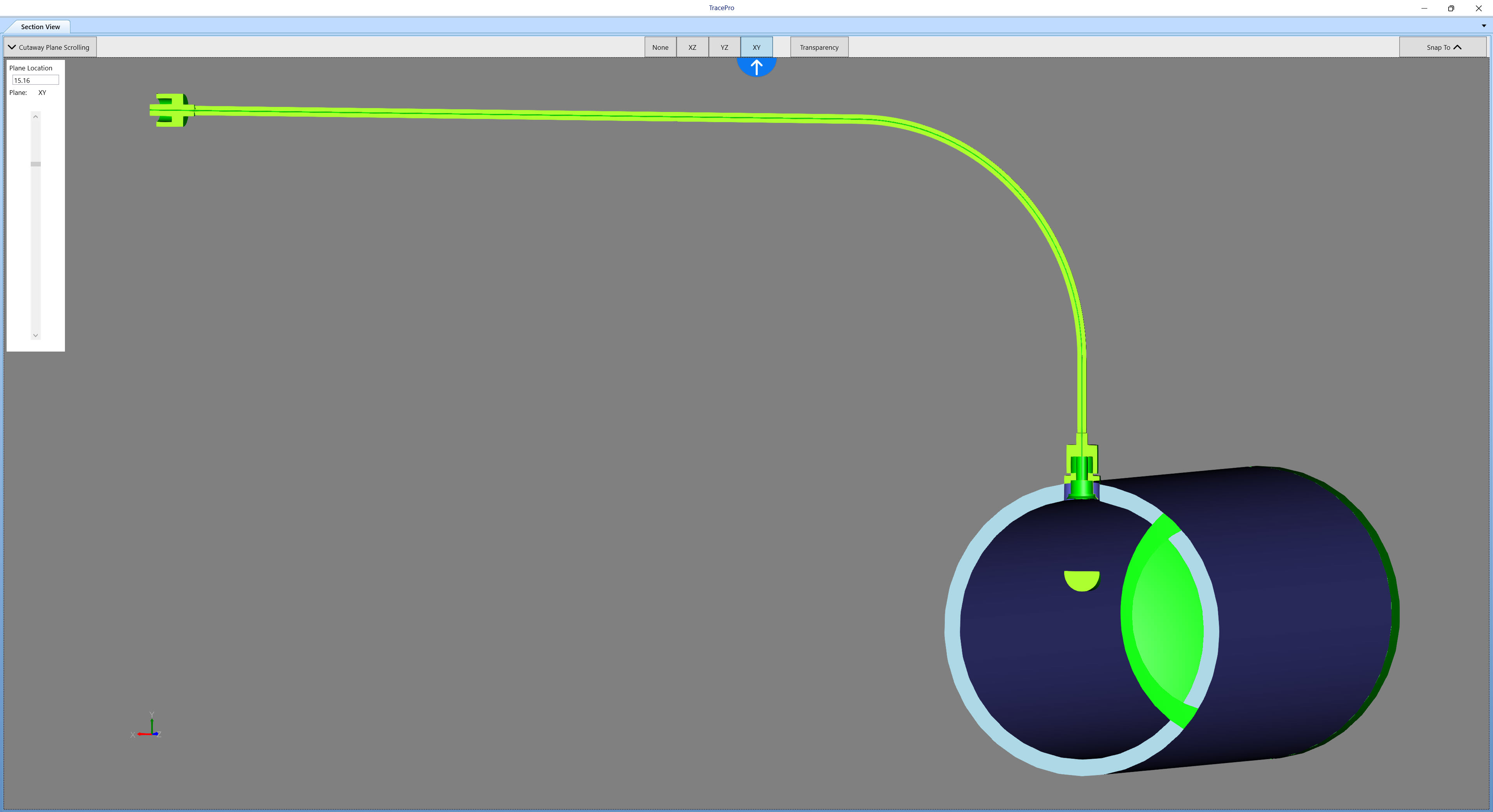 TracePro Section View showing a cut-away optical assembly