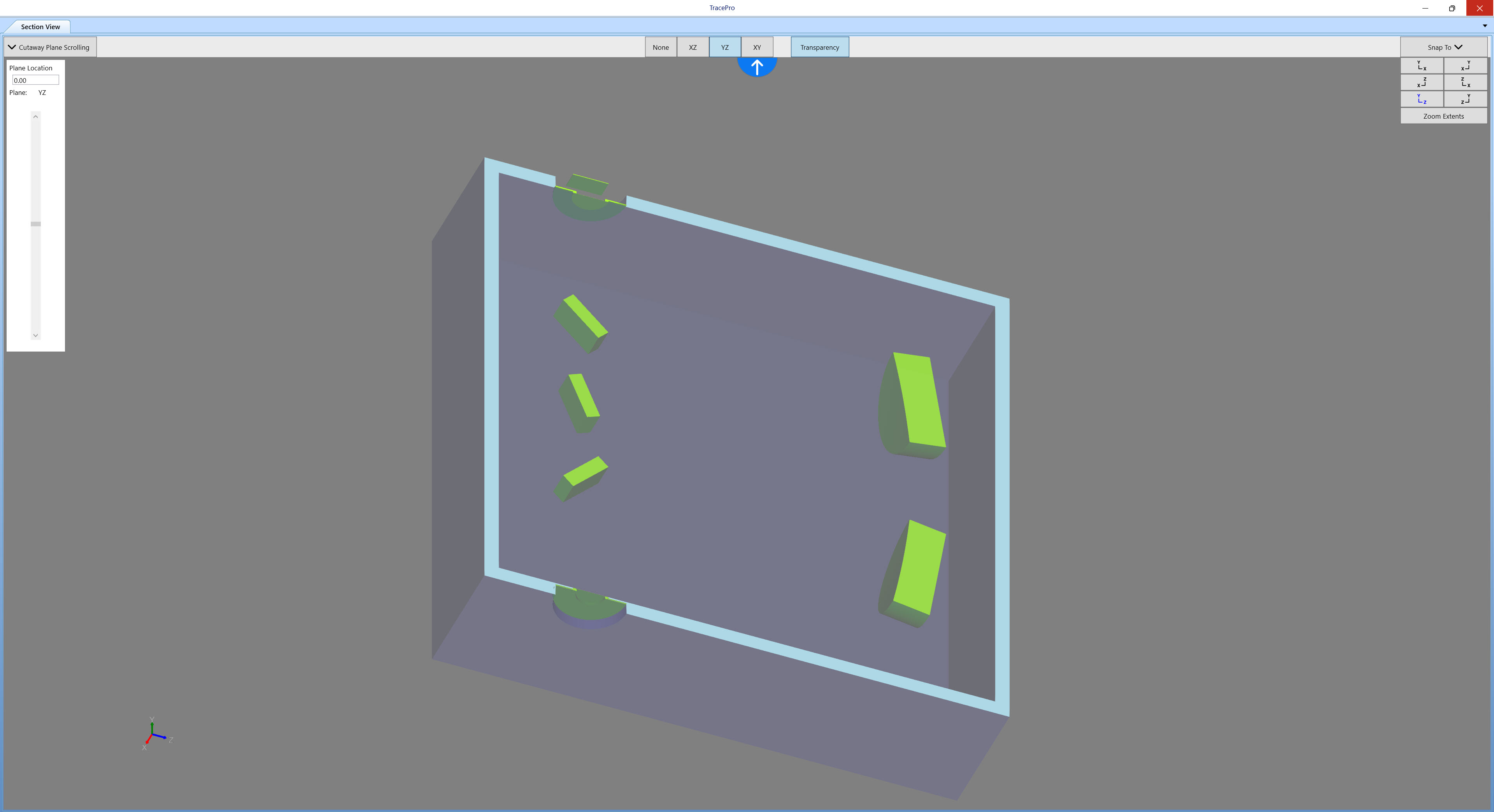 TracePro Section View with transparent model geometry